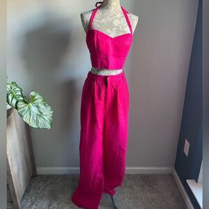 Reformation 2 Pc Set -Vesta Pant and Orzo Linen Smocked Halter Top in Corvette